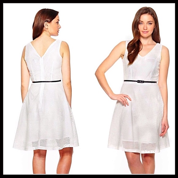 WHITE V-NECK FLOWY A-LINE SLEEVELESS RETRO TANK DRESS A2C - Picture 5 of 8